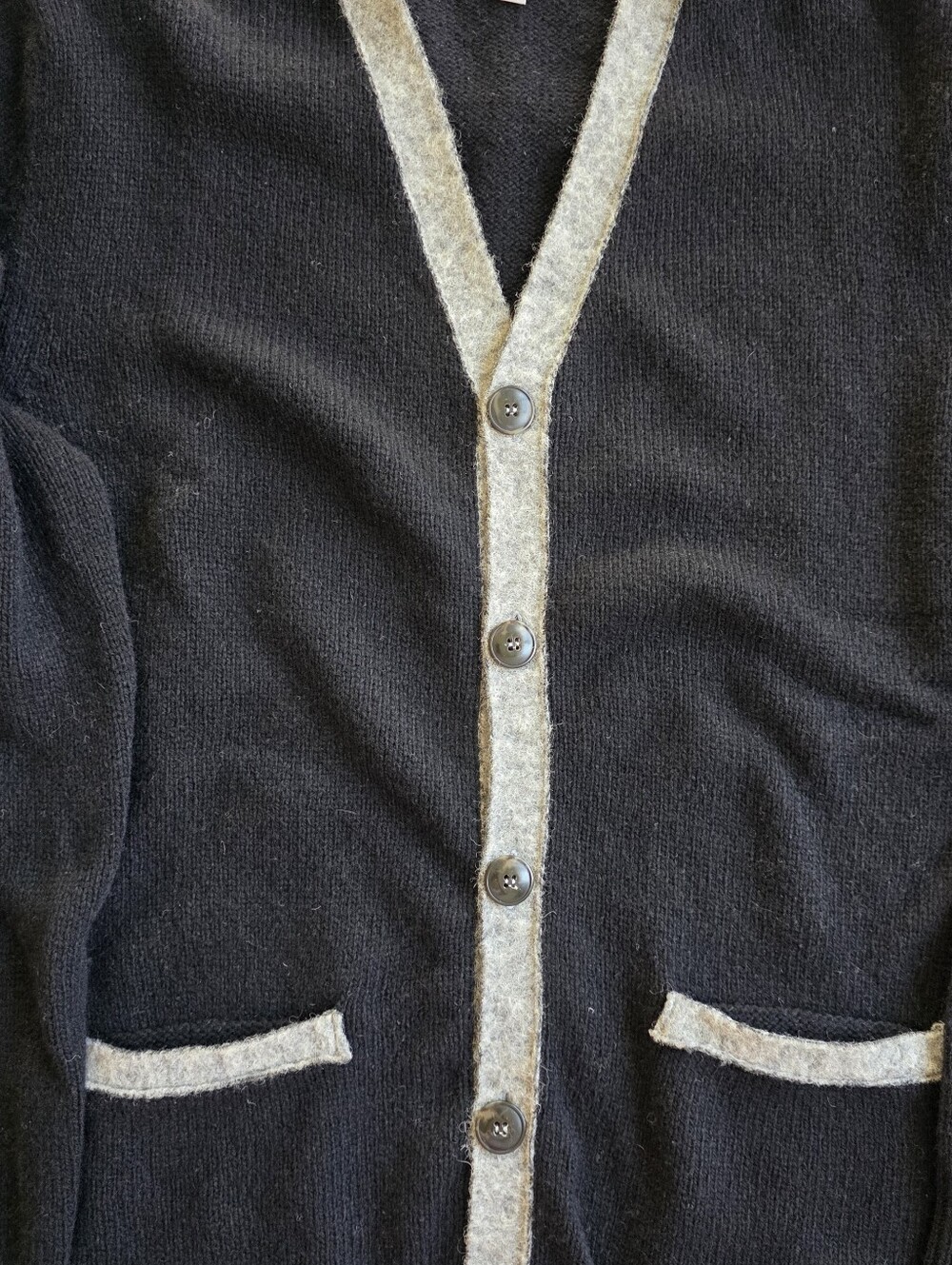 Muskoka Dry Goods Wool Cardigan — Holt Renfrew — Grey Trim Sz L Made in Italy